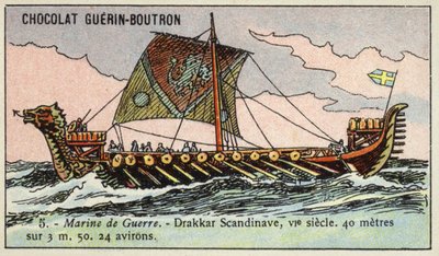 Viking longship, 6. století (chromolitho) od French School