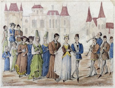 Vesnická svatba za Karla V. - Rytina 19. století. od French School