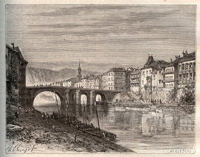 Villeneuve-sur-Lot (Villeneuve sur Lot) - departement Lot-et-Garonne - rytina v „La France illustree: geografie, historie, statistická správa“ od V.-A. Sladově hnědá. 1884 od French School