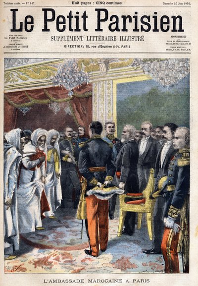 Návštěva marockého velvyslanectví přijatá prezidentem Francie Emilem Loubetem (1838-1929) v Paříži, v „Le Petit Parisien““ dne 30.06.1901 (rytina) od French School