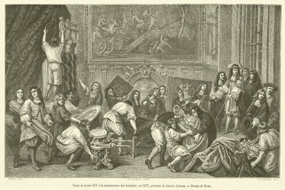 Návštěva Ludvíka XIV. v Manufacture des Gobelins, v roce 1677 (rytina) od French School
