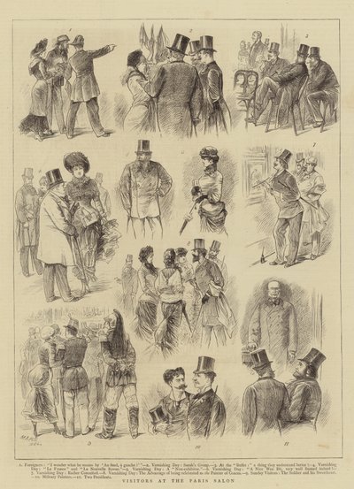 Návštěvníci na pařížském salonu (rytina) od French School