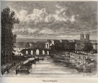 Vitry-le-Francois (Vitry le Francois) departement Marne - rytina v „La France illustree: geografie, historie, statistická správa“ od V.A. Sladově hnědá. 1884 od French School