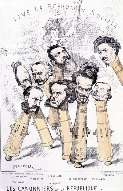 Ať žije společenská republika - Dělové čluny republiky: A. Vacquerie, F.V. Hugo, P. Meurice, E. Roullier, Flocquet, H. Rochefort, Vermorel, Pilotell. Kreslená pohádka. od French School