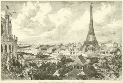 Celkový pohled na světovou výstavu, převzato z paláce Trocadero (rytina) od French School