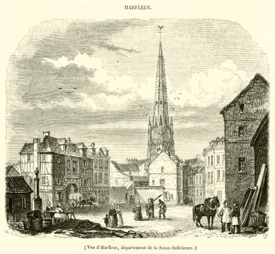 Pohled na Harfleur, oddělení Seine-Inferieure (rytina) od French School