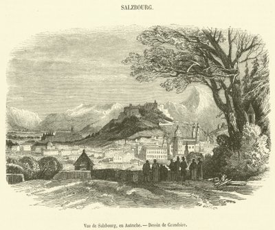 Pohled na Salzburg, Rakousko (rytina) od French School