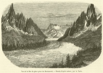 Pohled na Mer de Glace převzatý z Montanvert (rytina) od French School