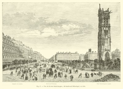 Pohled na Tour Saint-Jacques, z Boulevard Sebastopol, v roce 1866 od French School