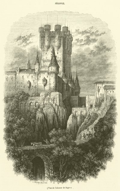 Pohled na Alcázar v Segovii (rytina) od French School