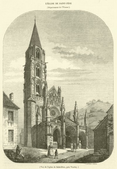Pohled na kostel Saint-Pere, poblíž Vezelay (rytina) od French School
