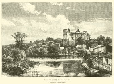 Pohled na Chateau de Clisson (rytina) od French School