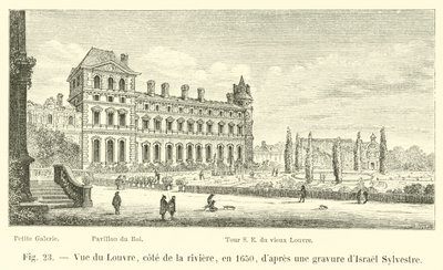 Pohled na Louvre, Cote de la Riviere, v roce 1650, po rytině od Israela Sylvestra od French School
