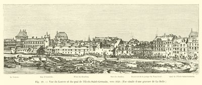 Pohled na Louvre a Quai de lEcole-Saint-Germain, cca 1640, faksimile rytiny z La Belle od French School