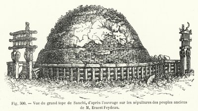 Pohled na velký vrchol v Sanchi z díla Ernesta Feydeaua o pohřebištích starověkých národů (rytina) od French School