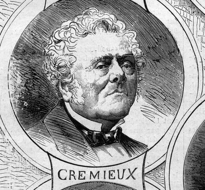Válka 1870 – Vláda národní obrany: portrét Adolpha Cremieuxe (1796-1880), člena prozatímní vlády z roku 1870. Rytina v „“ Le Monde Illustré““ č. 706 z 22. října od French School