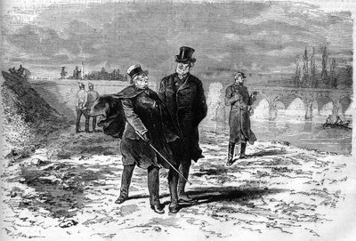 Válka 1870: Rozhovor mezi Adolphem Thiersem (1797-1877) a Julesem Favrem (1809-1880), který rozhodl o zhroucení jednání o příměří s Německem. Rytina v „“ Le Monde Illustré““ č. 709 z 12. listopadu 1870. od French School