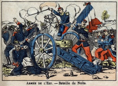 Válka roku 1870 mezi Francií a Pruskem: Bitva Nights-Saint-George na Zlatém pobřeží mezi Němci a východní Armee v roce 1870. Epinal Images od French School