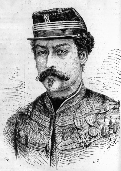 Válka 1870: portrét Leona Franchettiho (1834-1870), francouzského vojáka, velitele skautů na Seině. Rytina v „“ Le Monde Illustré““ č. 714 ze 17. prosince 1870. od French School