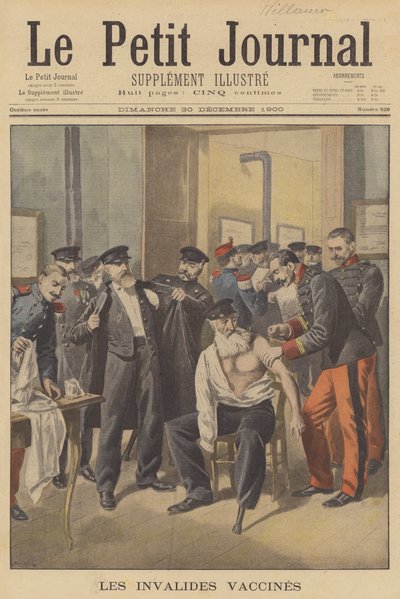 Váleční veteráni, kteří dostávají očkování proti neštovicím (barevné litho) od French School