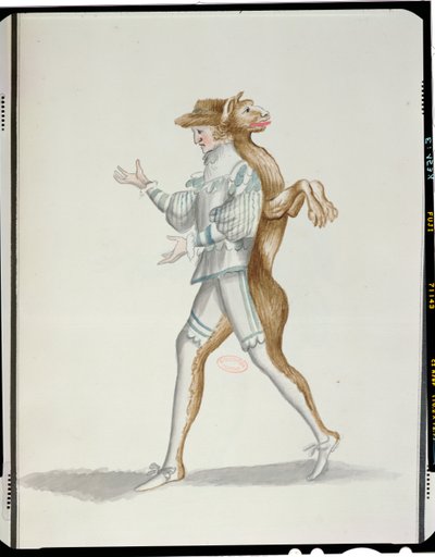Kostým vlkodlaka pro Ballet de la Nuit od Jean-Baptiste Lullyho (1632-87) tančil Ludvík XIV., 23. února 1653 (wc na papíře) od French School