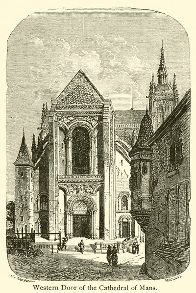 Západní dveře katedrály Mans (rytina) od French School