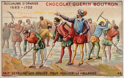 Vilém Oranžský ničí hráze, aby umožnil zaplavení Holandska (chromolitho) od French School