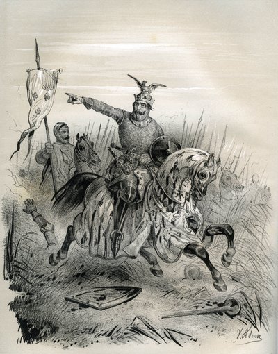 Vilém Dobyvatel během útoku a dobytí Mantes v červenci 1087, ilustrace z „Francie ve středověku“ (rytina) od French School
