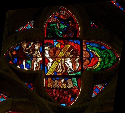 Okno Ew zobrazující Harrowing of HellMouth of Hell od French School
