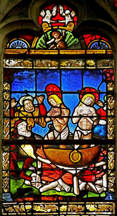 Okno zobrazující Saint Crepin a Saint Crepinien: mučednictví (vitráže) od French School