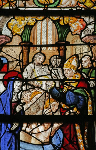 Okno zobrazující svatou Marii Magdalenu: hraběte z Provence a jeho manželku při křtu od French School