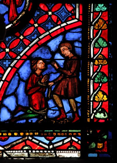 Okno w05 zobrazující kouzelníka Hermogena a Philéta od French School