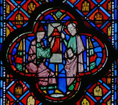Window w10 Ezekiel nakreslí plán Jeruzaléma na tabletu Ez IV 1 od French School