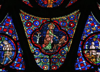 Okno w115 zobrazující Stvoření Adama od French School