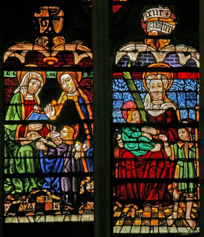 Okno w132 zobrazující Mary Salome? Svatá Anna, Maria a Kristus od French School