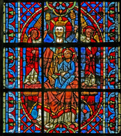 Okno w203 zobrazující Pannu a dítě s angelsi od French School