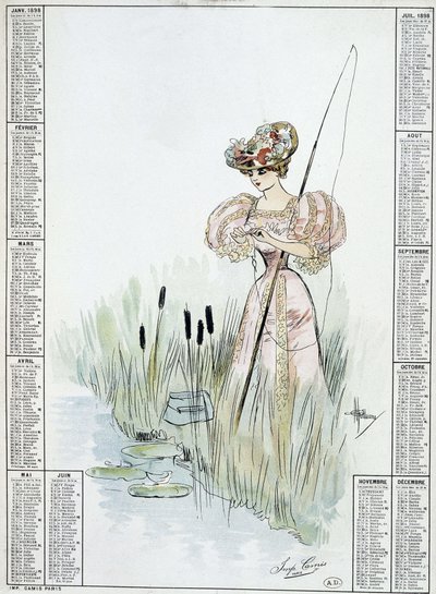 Žena rybaření - kresba Guillaume od French School