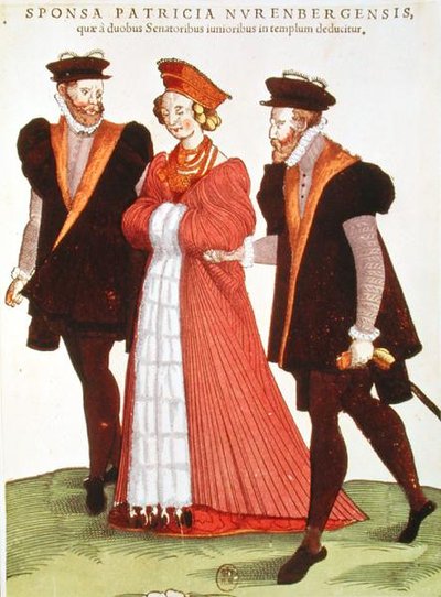 Žena z Norimberku doprovázená dvěma senátory do chrámu, 1572 od French School