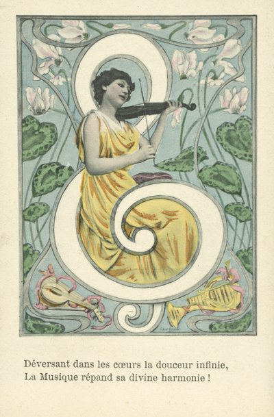 Žena v trojzubci (barevná litografie) od French School