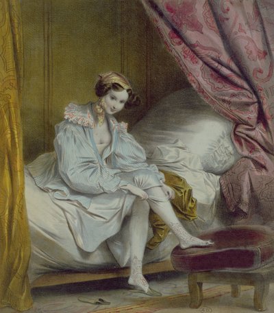 Žena si obléká punčochy, kolem roku 1830 od French School