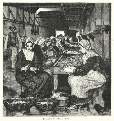 Ženy připravující sardinky (rytina) od French School
