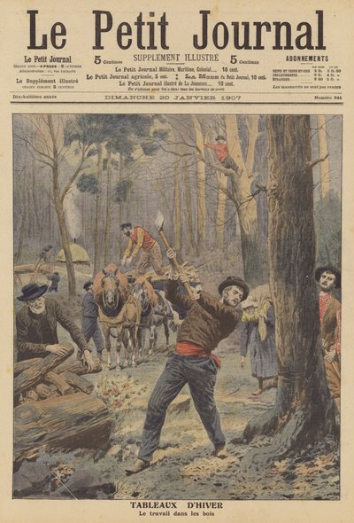 Dřevorubci při práci v zimě (barva lito) od French School