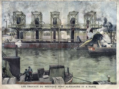 Práce v Paříži Pont Alexandre III. Rytina dubna 1898 v „La petite Gironde““. od French School