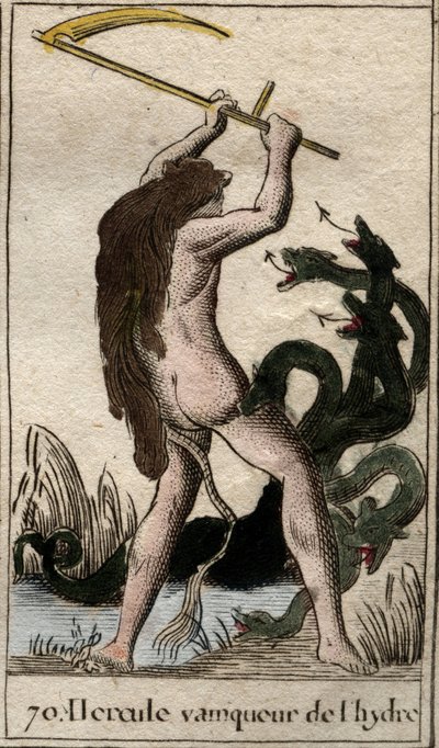 Díla Herkula: „“Hercules zabíjející lernajskou hydru““ (Héraklova práce, Herkules zabíjející lernajskou hydru) Z „“ Mytologie mládí“ od Pierra Blancharda 1803. od French School