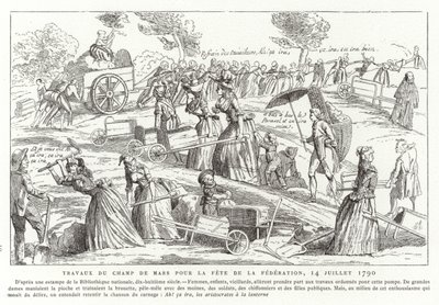 Práce na Champ de Mars v rámci přípravy na Fete de la Federation, Paříž, Francouzská revoluce, 14. července 1790 od French School