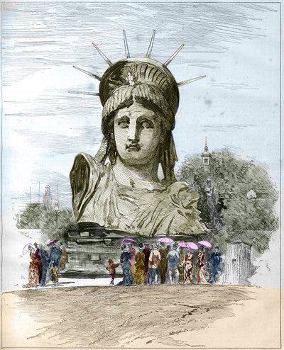 Světová výstava 1878 v Paříži: hlava Sochy svobody od Frederica Augusta Bartholdiho (1834-1904). Rytina Edgarda Morina v „The Illustrous World““ č. 1111 z 13. července 1878. od French School