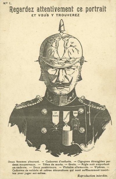 Protiněmecká propagandistická pohlednice z první světové války (litho) od French School