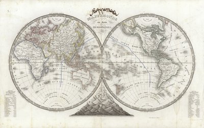 Mapa světa ve dvou polokoulích (barevné gravírování) od French School