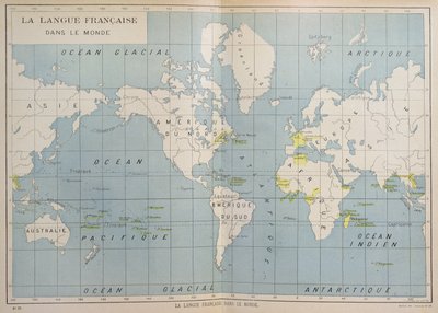 Světová mapa frankofonních zemí, začátek 20. století od French School