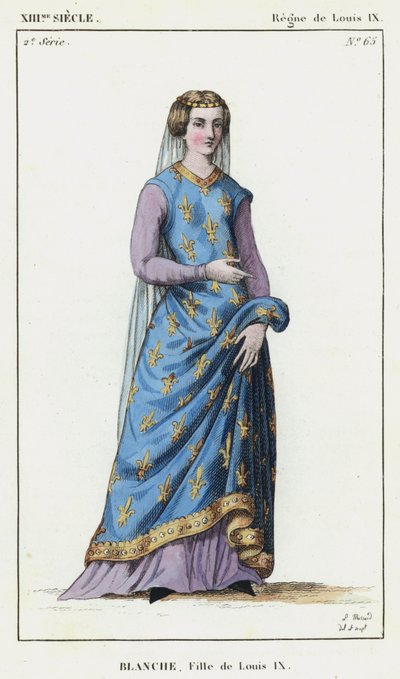 XIII. století, vláda Ludvíka IX., Blanche, dcera Ludvíka IX. (barevná rytina) od French School